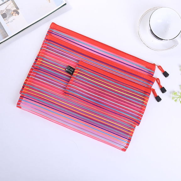 PENIKOKO Set of 3 Clear Nylon Mesh File Holders, Multi-Color Portable Document Organizers for Office and Home Use