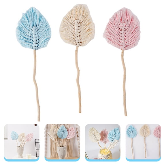PENIKOKO 3 Pcs Handcrafted Cotton Rope Macrame Leaf Decor, Woven Boho Leaves for Home Table, Shelf, Bedroom Decoration Accents
