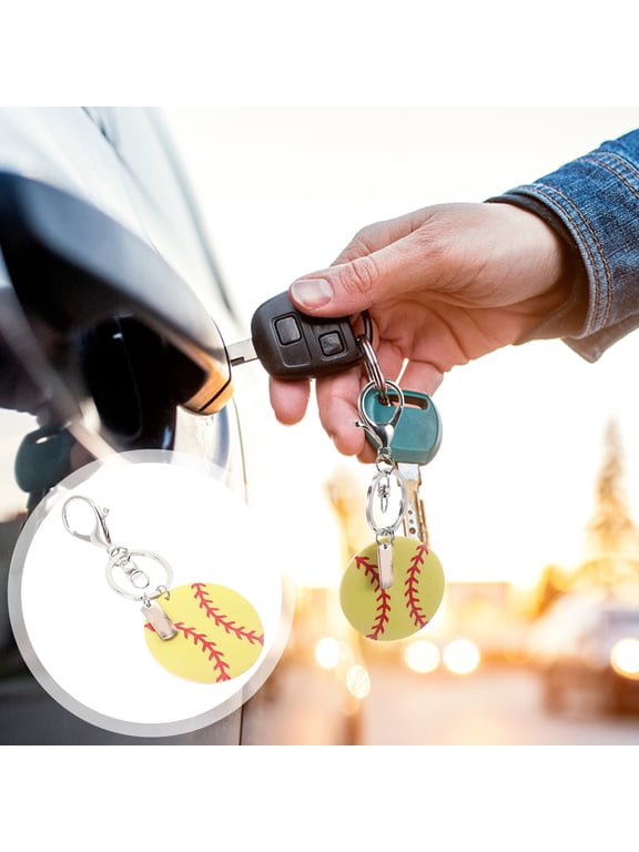 3Pcs Realistic Softball Keychains for Players Durable Alloy and Wooden Keyrings