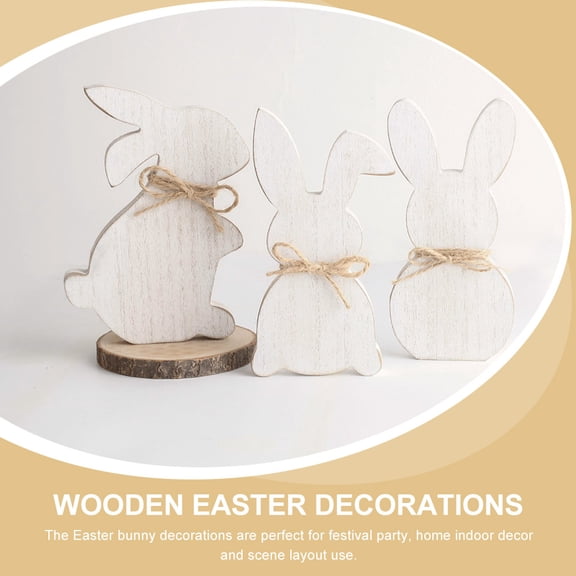 PENIKOKO 3Pcs Unfinished White Wooden Easter Bunny Ornaments for DIY Craft and Easter Party Supplies