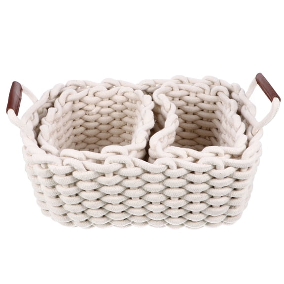 PENIKOKO 3Pcs White Household Nesting Baskets Cotton Rope Storage Containers