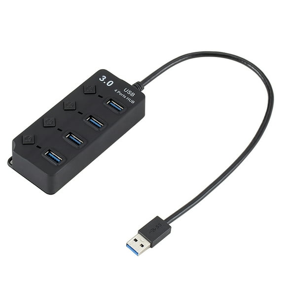 PENIKOKO 4-Port USB 3.0 Hub with Independent Splitter for Laptop, PC, Tablet, Smartphone - High-Speed Data Transfer, Black