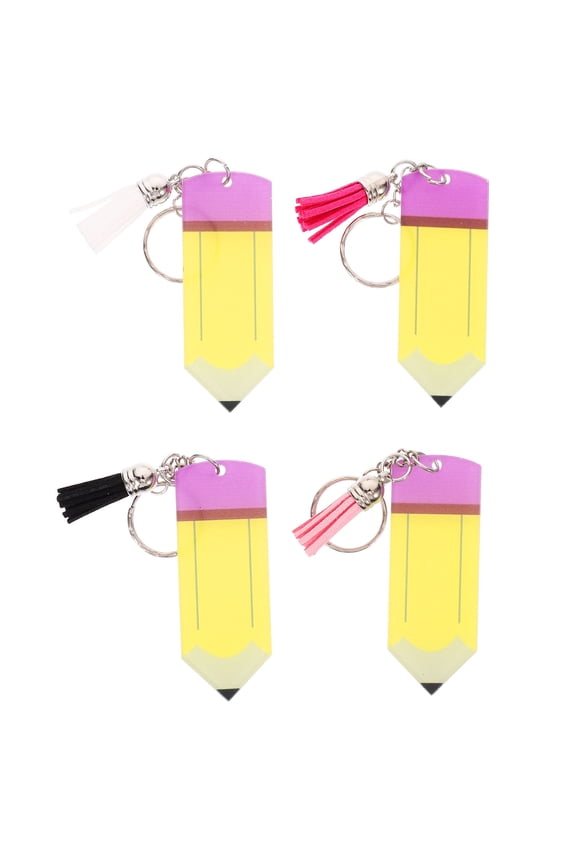 4Pcs Acrylic Pencil Key with Tassel Charm, Decorative Accessories for Teachers and Students, School Supplies