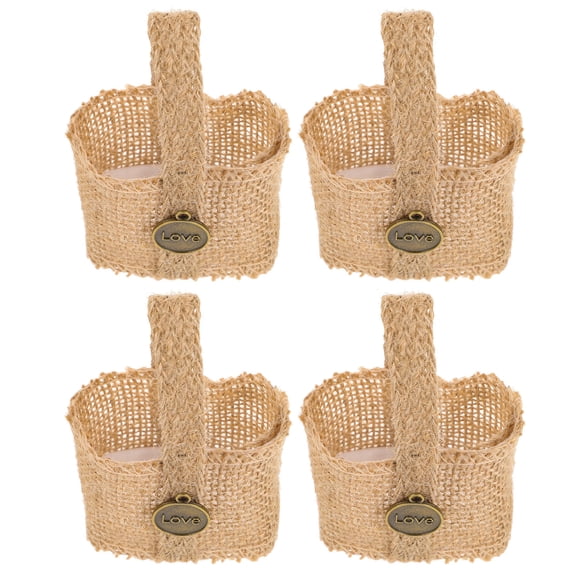 PENIKOKO 4-Pack Light Brown Burlap Candy Bags Wedding Favor Pouches for Party, Banquet, Flower Basket Storage