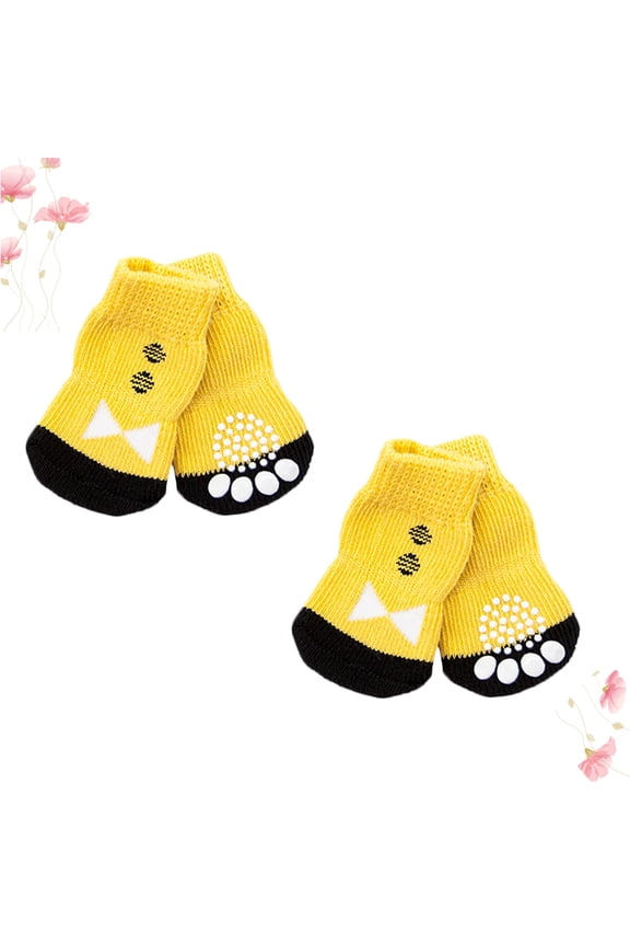 4Pcs Nonslip Dog Socks Yellow Cold Protection for Pets Walking Outdoors