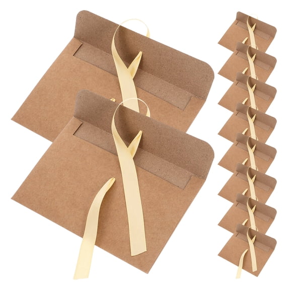 PENIKOKO 50Pcs Retro Kraft Paper Envelopes with Ribbon Bow for Greeting Cards and Special Occasion Packaging Beige