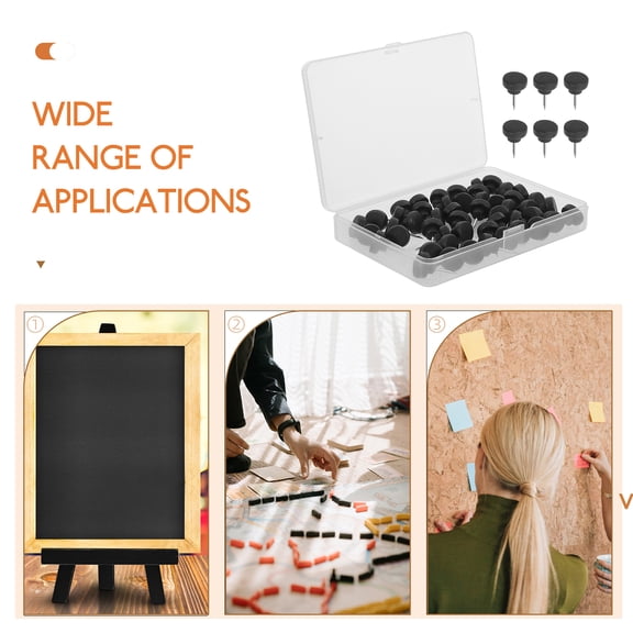 PENIKOKO 50Pcs Thumbtacks Wood Black Push Pins for Securing Papers at Office Environment