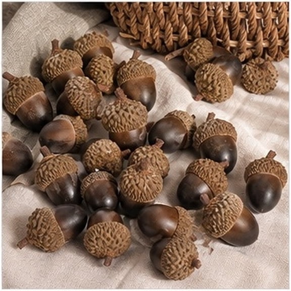 PENIKOKO 60Pcs Artificial Nuts Light Brown Acorn Decor for Holiday Party Wedding Home Decoration