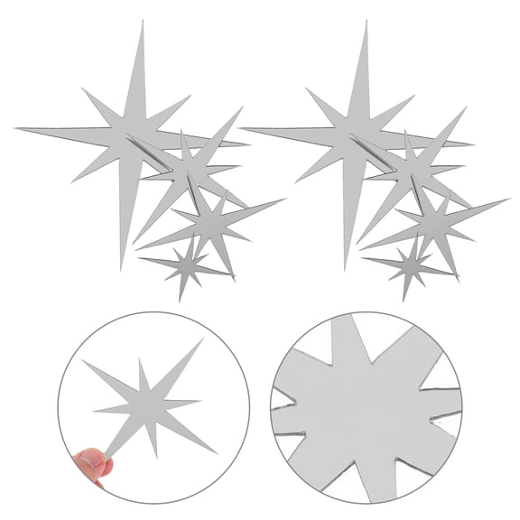 PENIKOKO 61Pc Star Shape Mirror Wall Stickers Silver Acrylic Self Adhesive Wall Decor