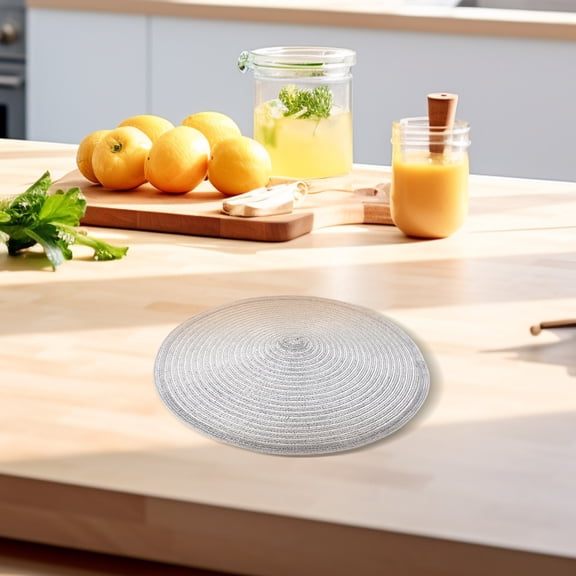 PENIKOKO 6-Piece Cotton Thread Woven Round Placemats Set with Trivets for Kitchen and Dining Table