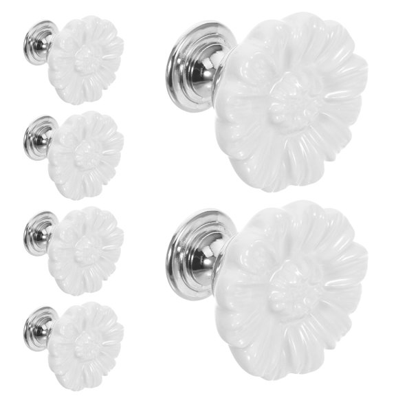 PENIKOKO 6-Pack White Ceramic Cabinet Handles with Elegant Daisy Pattern for Kitchen Drawers and Home Furniture