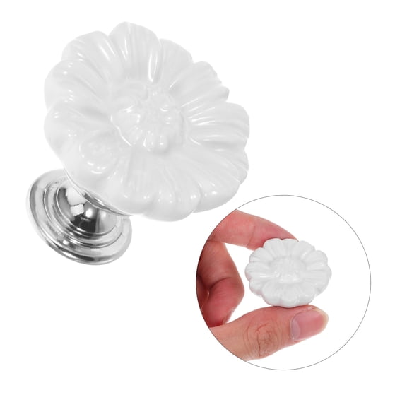 PENIKOKO 6-Pack White Ceramic Cabinet Pulls with Artistic Daisy Design for Furniture, Decorative Drawer Handles