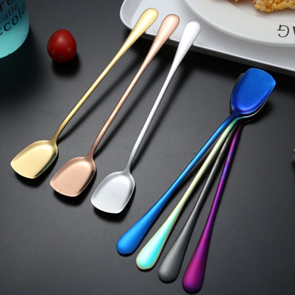 PENIKOKO 6pcs Modern Design Stainless Steel Ice Cream Spoon for Cafe Use Blue