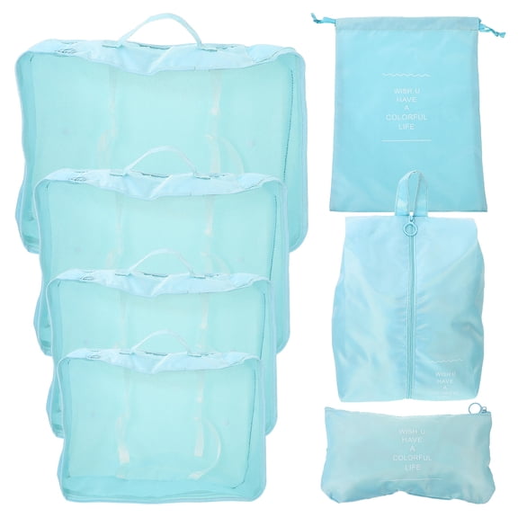 PENIKOKO 7pcs Luggage Organizer Bags Skyblue Rectangular Travel Storage Packing Cubes for Men Women