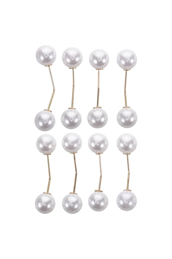 Set of 8 White Decorative Safety Pins for Clothing, Beads, Brooches Fixation and Stylish Design