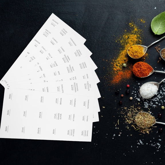 PENIKOKO 8 Sheets White Round Seasoning Labels Stickers for Kitchen Jars and Containers Organization