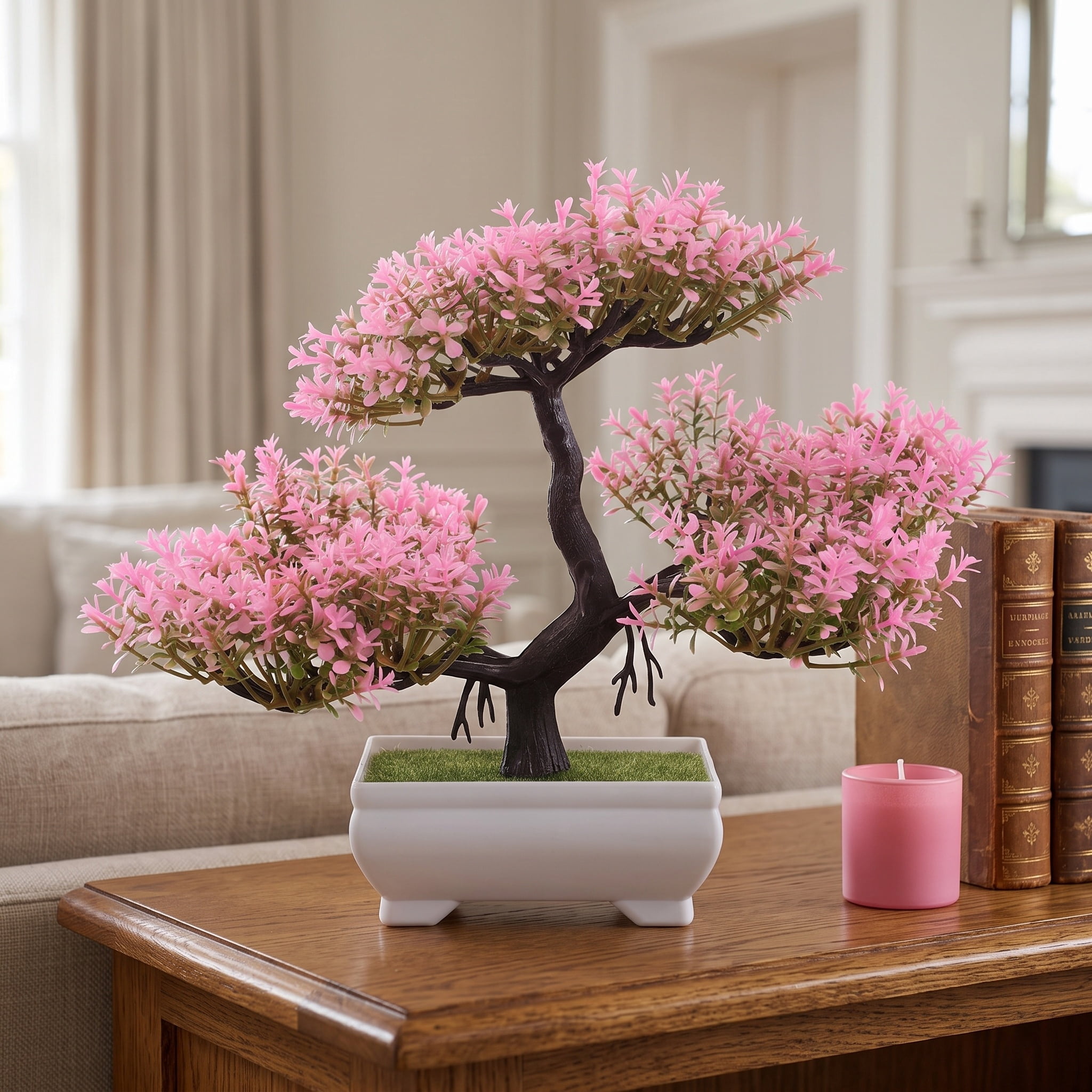 Pink Pvc Vinyl PENIKOKO Artificial Bonsai Plants Modern Bonsai Tree Pink Plastic 1 Pcs ...