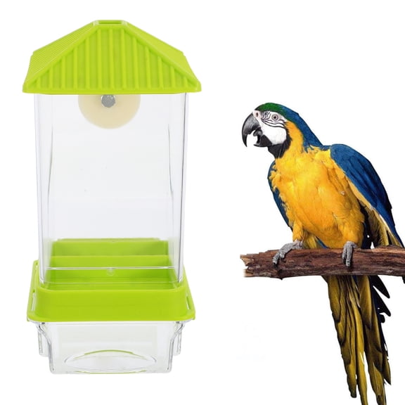 PENIKOKO Splashproof Automatic Bird Feeder with Green Plastic Cage Cups for Parrots and , Size 5.5 x 3.5 Inches