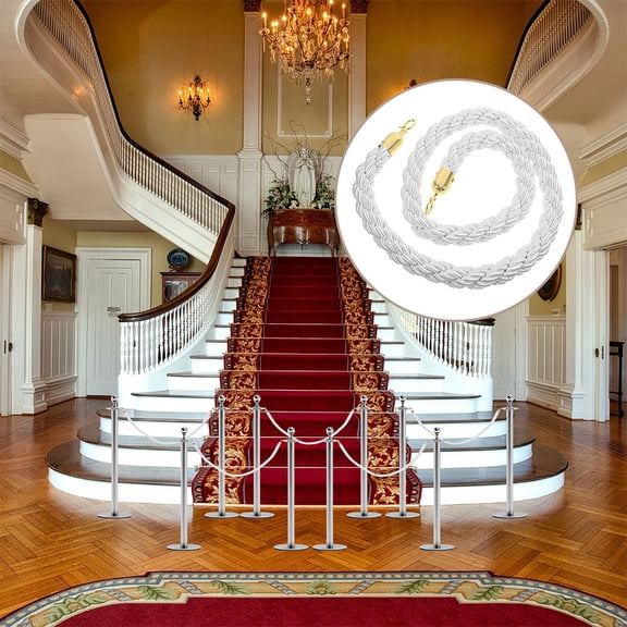 PENIKOKO Barrier Rope White Braided Rope With Hooks For Queue Management 1Pcs