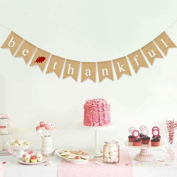 PENIKOKO Beige Burlap Letter Banner Linen Hanging Flag Thanksgiving Decoration for Indoor Outdoor Use