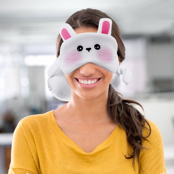 PENIKOKO Beige Travel Neck Pillow with Eye Mask Lightweight Foam Cotton Cushion for Plane Car Office