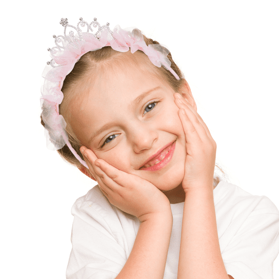 PENIKOKO Birthday Crown Headband Pink Rhinestone Mesh Tiara for Party Decorations and Events