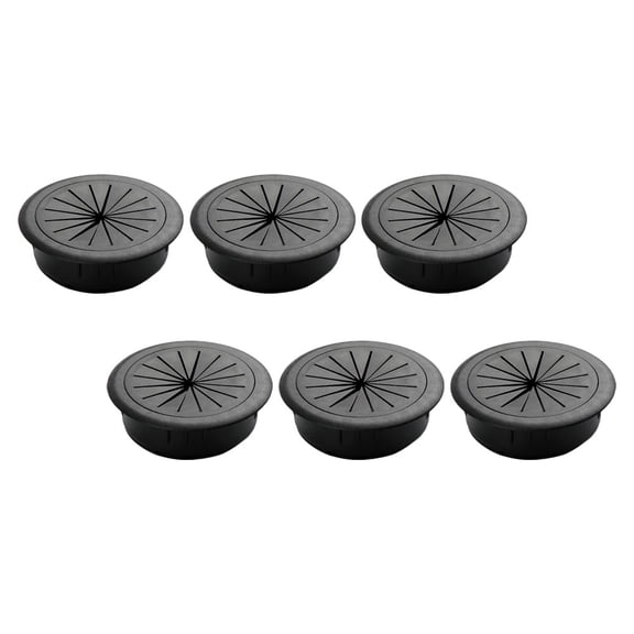 PENIKOKO Black Cable Organizer Set for Computer Desk, Easy Install Wire Hole Covers, 6 Pieces ABS Cable Management