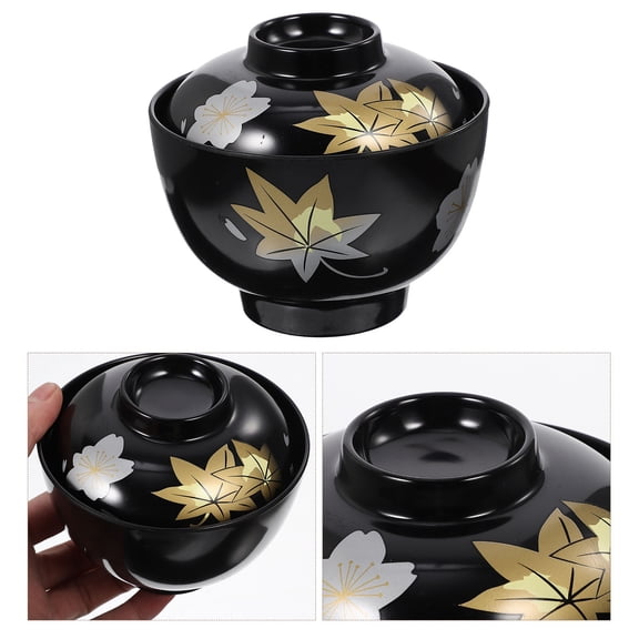 PENIKOKO Black Lidded Soup Bowl for Storage Convenient Japanese Style Small Bowl 4.5 inches