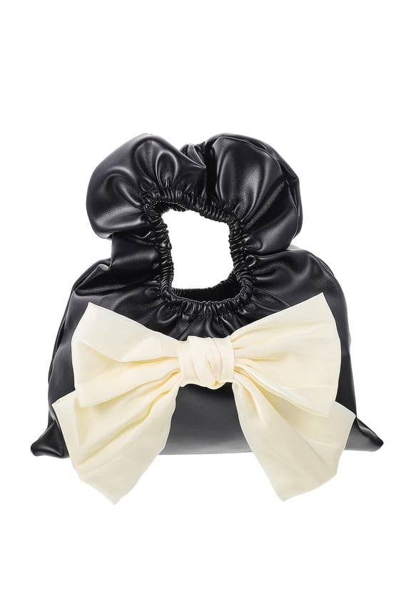 Black PU Simple Hand Bag Lightweight Portable Outdoor Storage Pouch Comfortable Fashion Tote