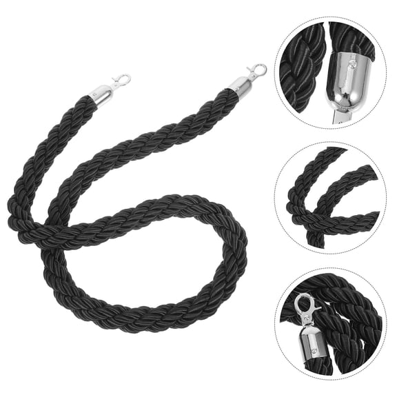 PENIKOKO Black Braided Barrier Rope Woolen Warning Rope Set for Theater Crowd Control and Safety