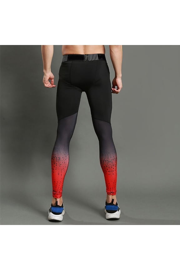 Men's Red Compression Leggings Quick Dry Breathable Polyester Sports Tights for Running Gym Workout