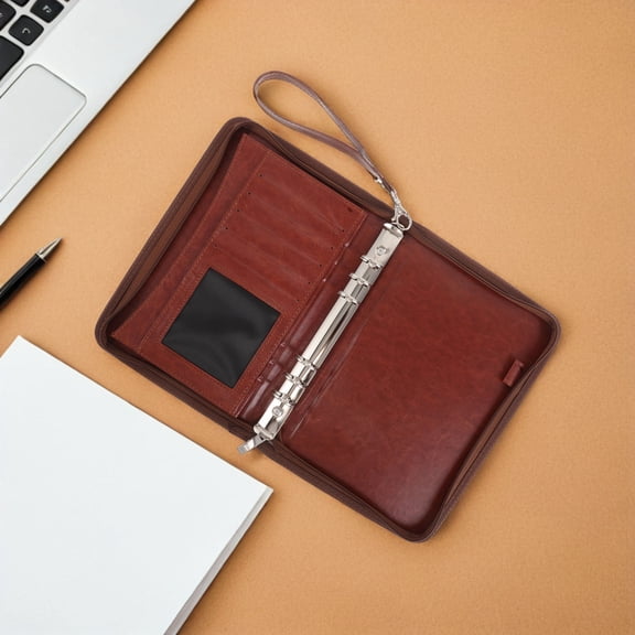 PENIKOKO Brown Zippered Portfolio Binder Organizer for Note Taking and Document Storage, 1 Pack, Back to School Essential