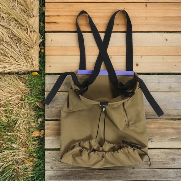 PENIKOKO Canvas Fruit Picking Bag for Orchard Harvesting with Steel Ring Drawstring Durable Khaki Garden Harvest Apron