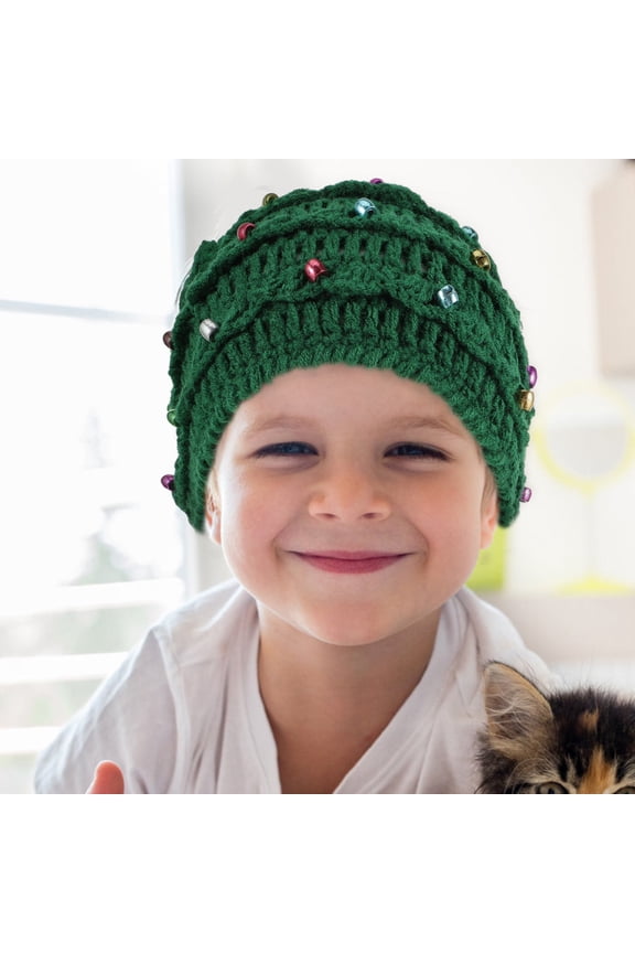 Christmas Hat Green Winter Knitted Hat Handmade Crochet Christmas Tree Design for Wearing
