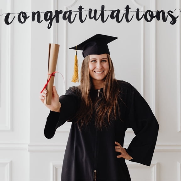 PENIKOKO Congratulation Message Graduation Banners 1Pack Black Paper For High School And College Celebrations