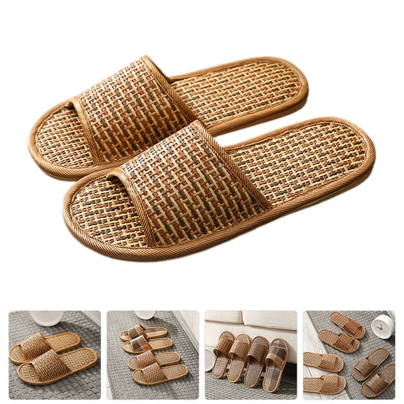 PENIKOKO Cooling Indoor Slippers Light Brown Woven Rattan Straw Comfortable Breathable House Shoes 1 Pair