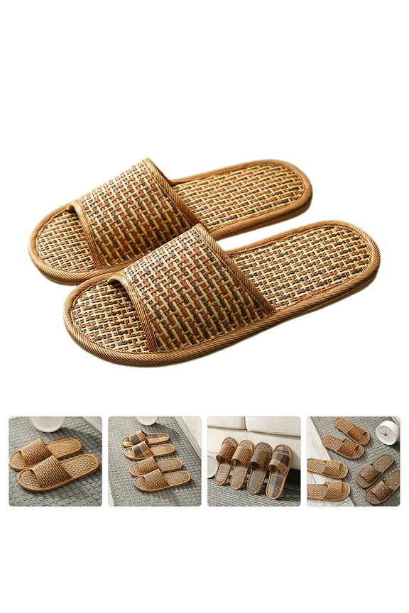 Cooling Indoor Slippers Light Brown Woven Rattan Straw Comfortable Breathable House Shoes 1 Pair