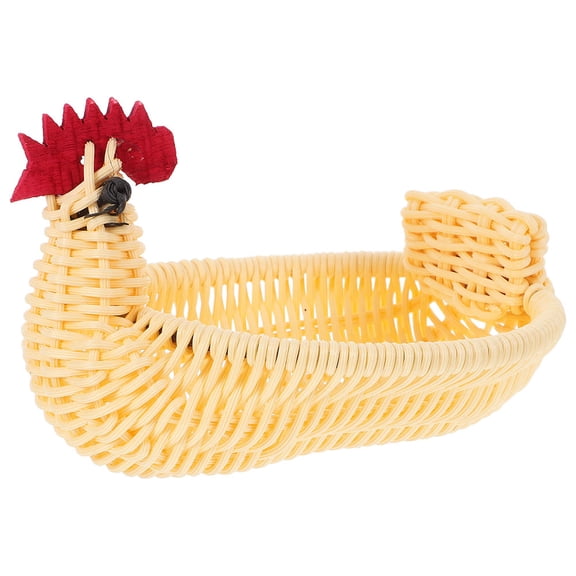 PENIKOKO Decorative Beige Woven Fruit Basket in Chicken Shape for Kitchen and Easter Home Decor