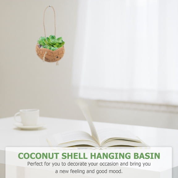 PENIKOKO Decorative Brown Hanging Plant Container Made of Coconut Shell for Home and Office Use