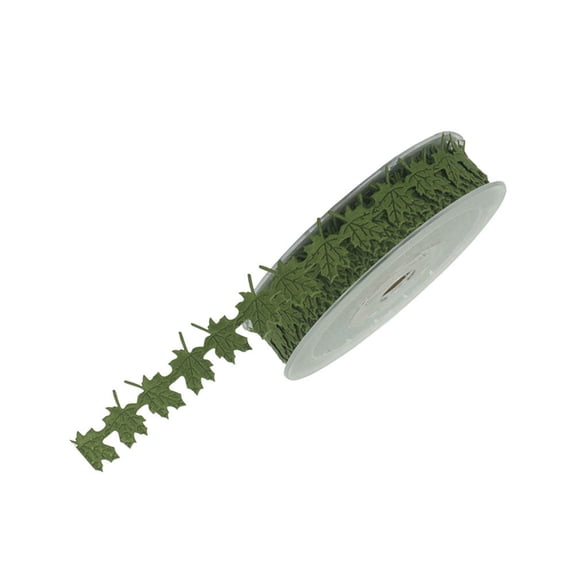 PENIKOKO Durable Green Embossing Ribbon with Maple Leaf for Thanksgiving Christmas and DIY Decoration