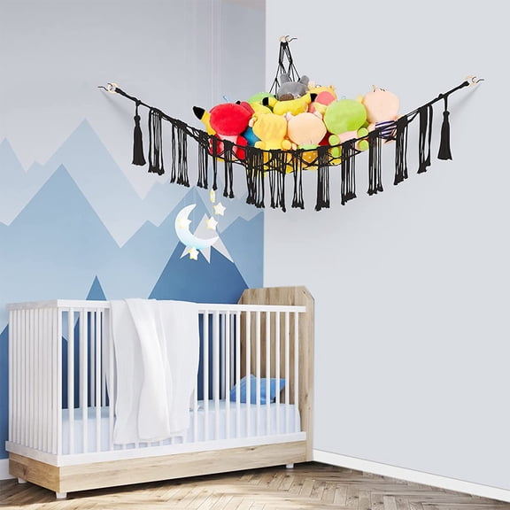 PENIKOKO Easy Install Stuffed Animal Net Black Cotton Toy Storage Room Decor 1Set