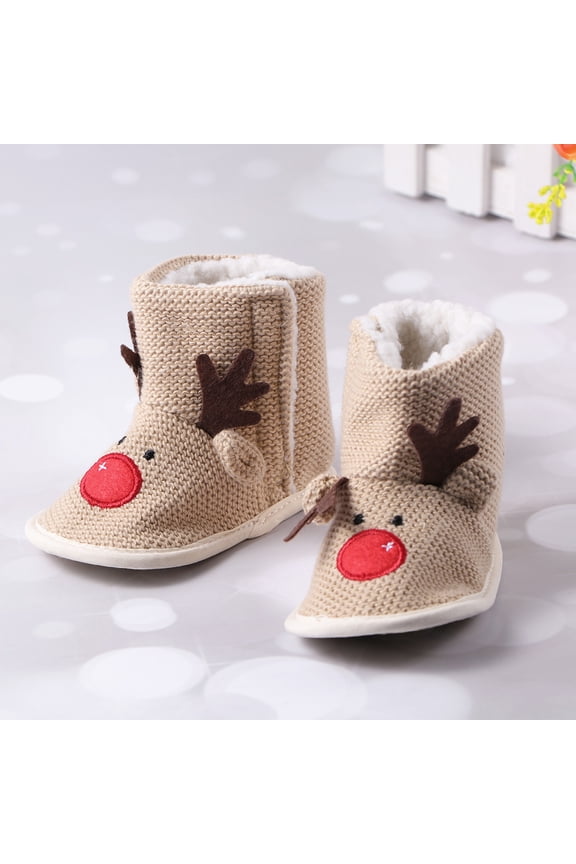 First Walking Shoes Baby Boy 3D Elk Shape Easy to Wear Beige 1 Pair for Christmas