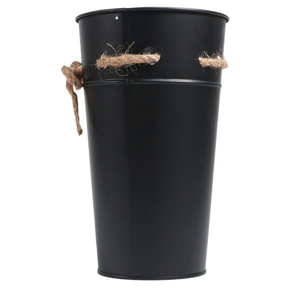 PENIKOKO Black Round Iron Floral Vessel Bucket for Home Storage and Decoration, Metal Container, 1 Piece