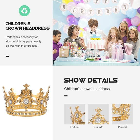 PENIKOKO Golden Crown Decoration Hair Accessory for Children Birthday Party Dessert Table Decor 1PC