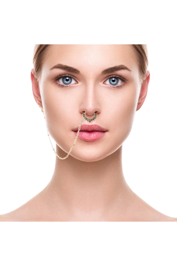 Rhinestone Faux Nose with Chain for Dance Parties, Festivals, and Special Occasions Fashion