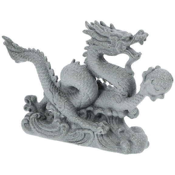 PENIKOKO Grey Resin Dragon Figurine Decorative Craft Display on Desk, Shelf, or Cabinet