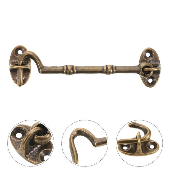 PENIKOKO Hook And Eye Latch 1Pack Brass Brown for Furniture and Doors Rotating Design 4.3x1.3x0.3in