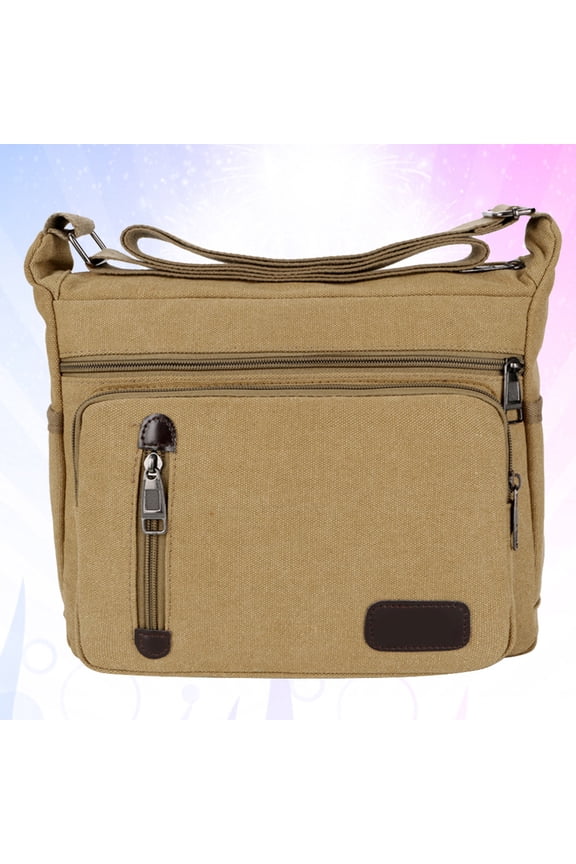 Khaki Premium Canvas Business Man Shoulder Bag Multi Functional Document Messenger