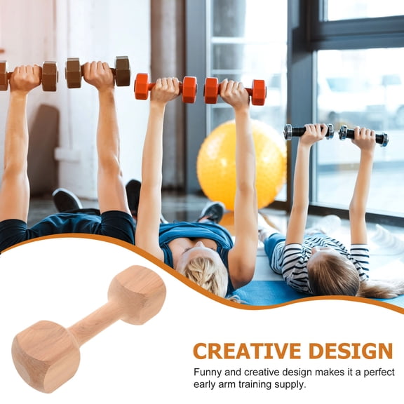 PENIKOKO Kids Wooden Dumbbells Barbell Weight Light Yellow Indoor Gym Workout Toy for Kindergarten 1 Set