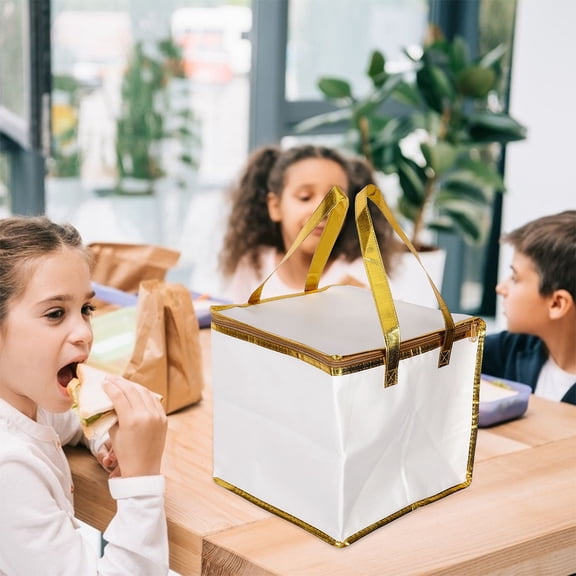 PENIKOKO Large Insulated Cooler Bag for Storage White NonWoven Fabric Waterproof Tote for Cakes and Food